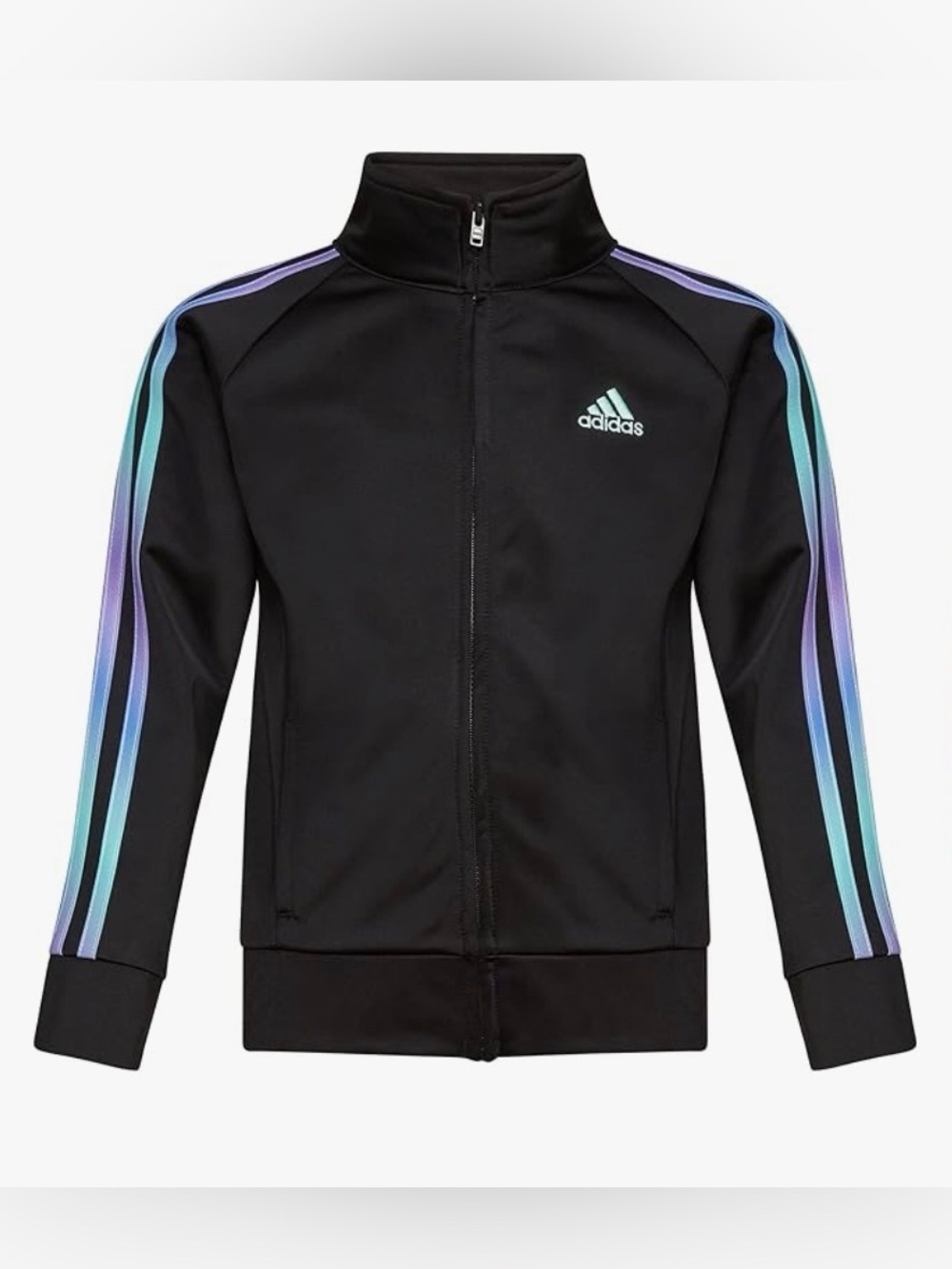 Adidas Kids Black Jacket with Teal-to-Purple Shoulder Stripes size 14